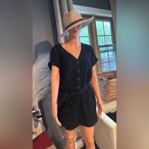 LOFT Black Button-Down Jumpsuit